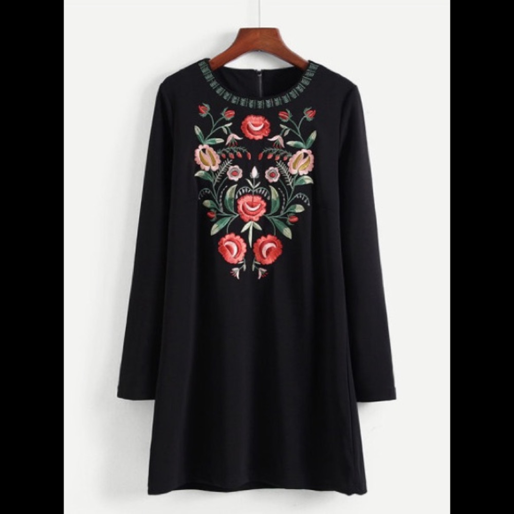 Embroidered Flower Tunic Dress